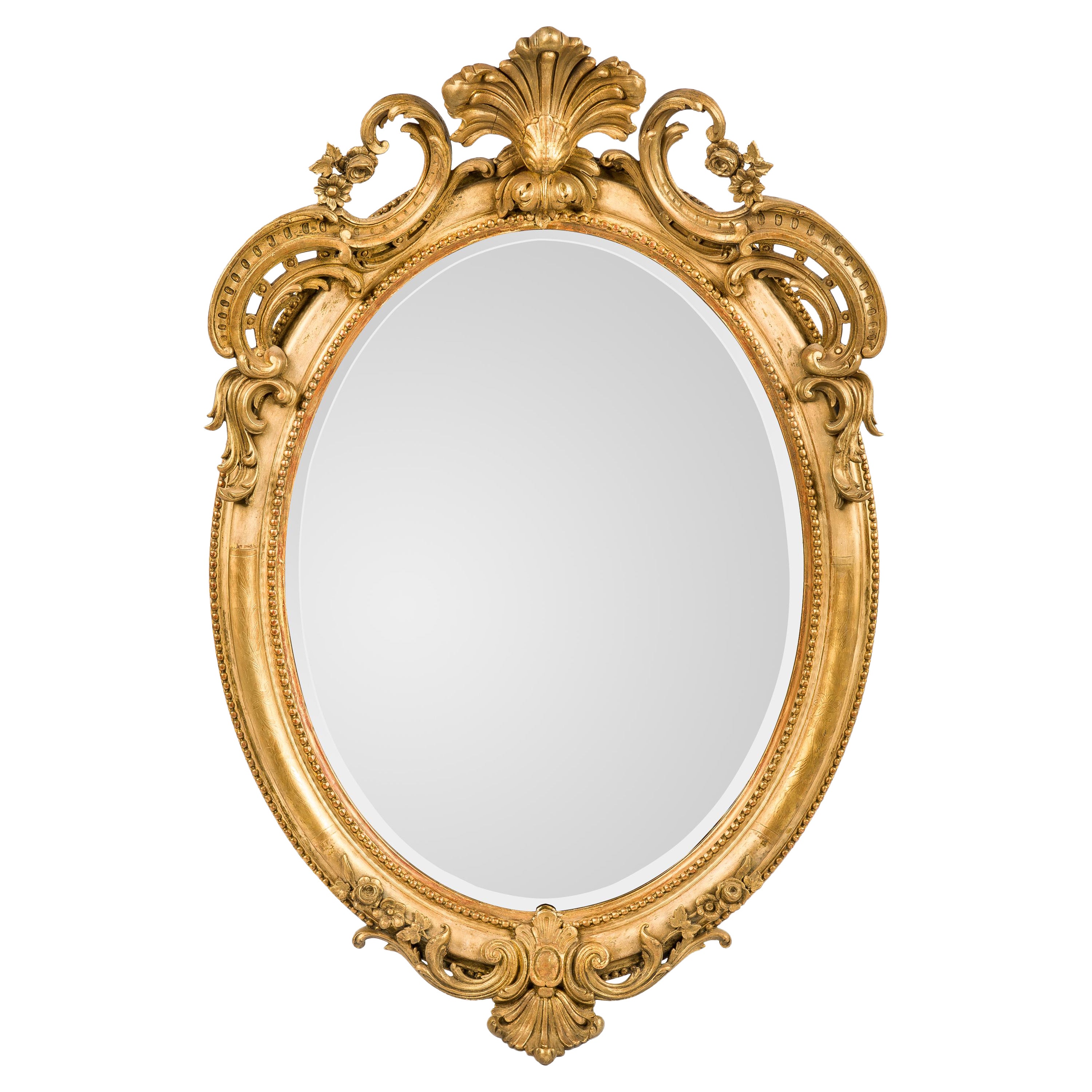 Antique Miroir ovale français Napoléon III du 19e siècle