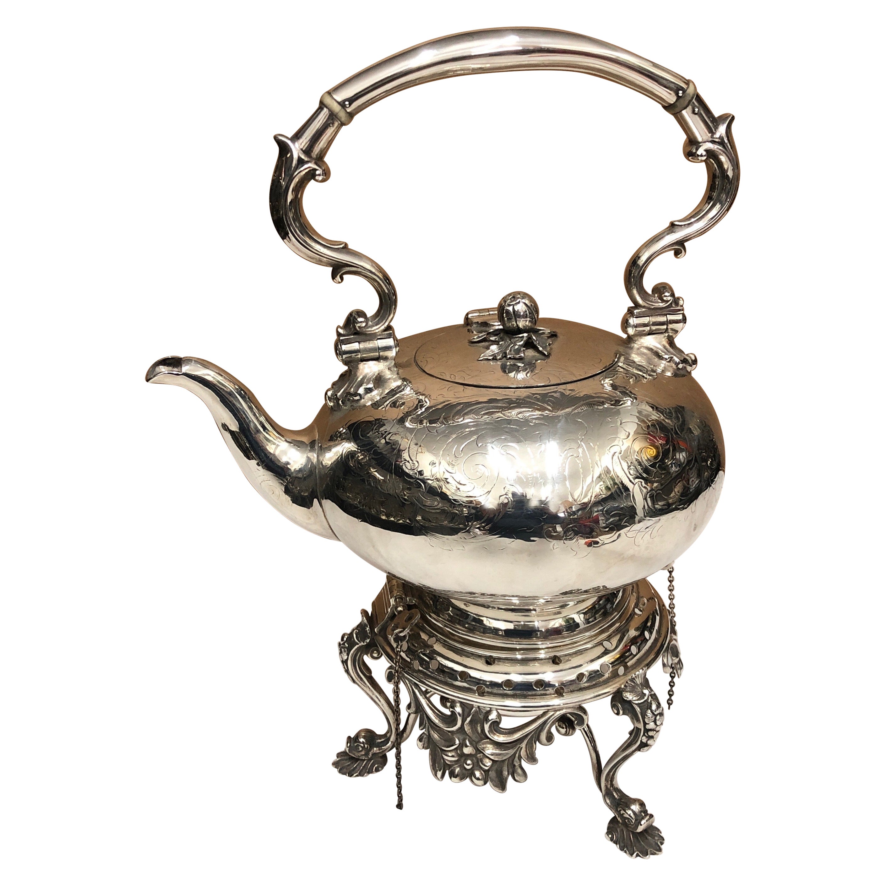 Antique English Silver Plated Tipping Teapot or Kettle with Helmut Top