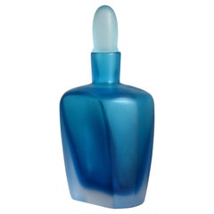 Venini Murano Italy Blue Glass Bottle Serie “Velati”, 1992