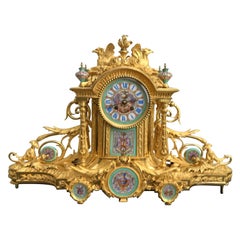 Napoleon III Porcelain Mounted Gilt Bronze Baroque Mantel Clock, circa 1870
