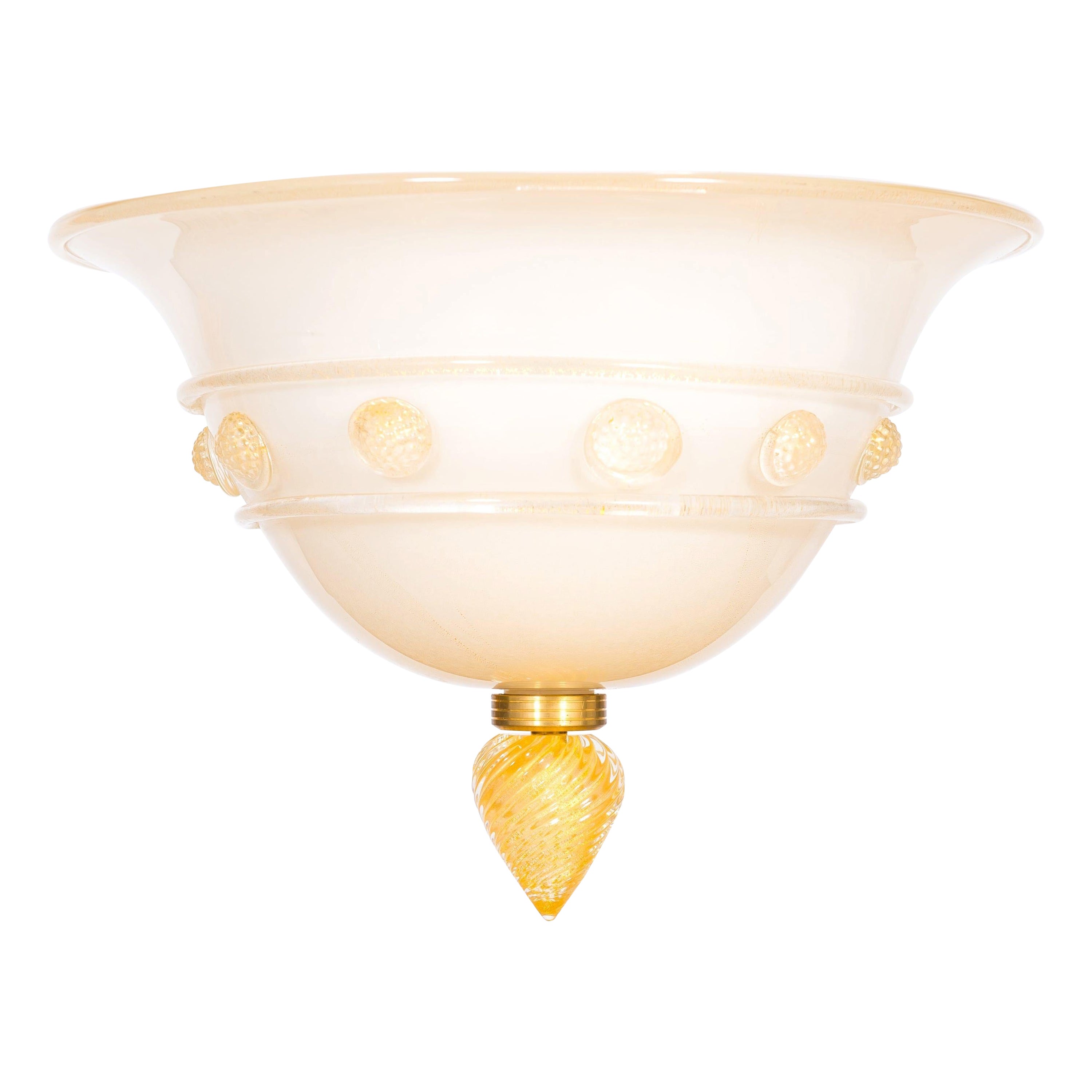 Murano Glass Flush Mount Ivory and Gold Color Decò, Italy For Sale