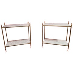Pair of French Maison Jansen Brass marble Two-Tier End Tables, 1970s