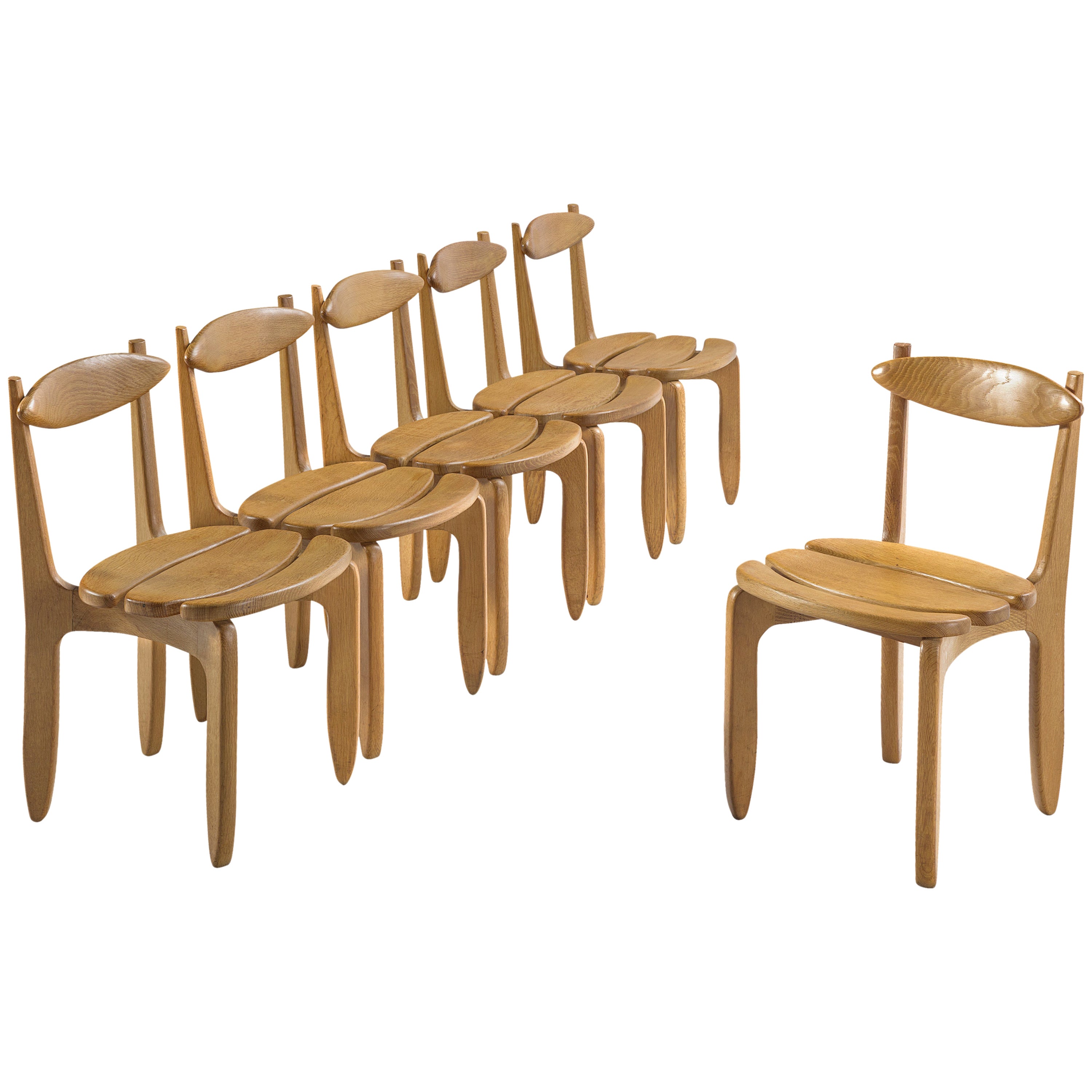 Large Set of Dining Chairs in Solid Oak by Guillerme et Chambron For Sale at 1stDibs