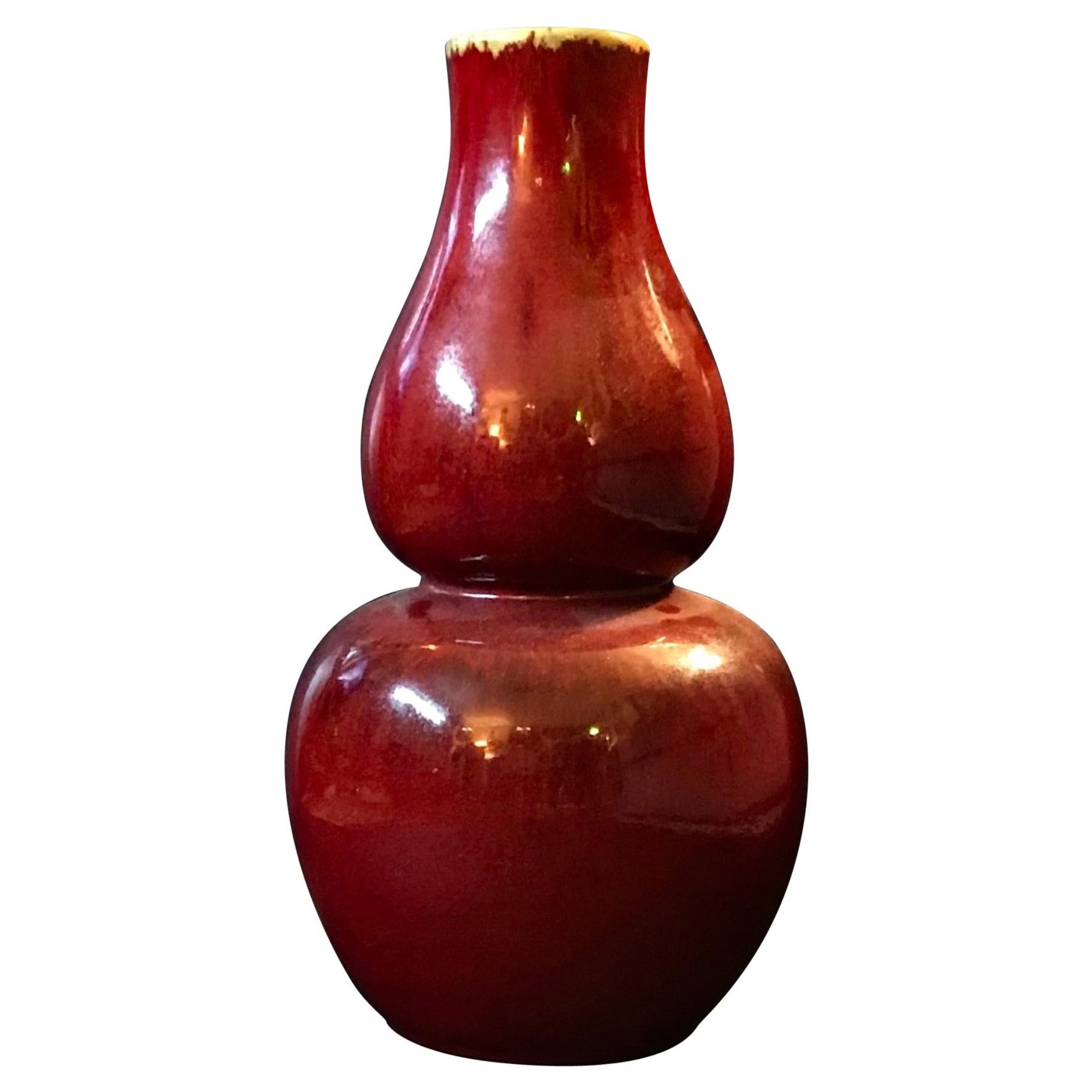 Chinese Sang de Boeuf Glazed Large Double Gourd, Huluping Bottle Vase