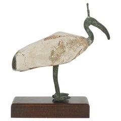 Egyptian Bronze & Carved Wood Figure of an Ibis Mounted on a Later Base