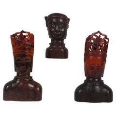 Three Early 20th Century Red Horn Carvings of Buddha and Bodhisattva