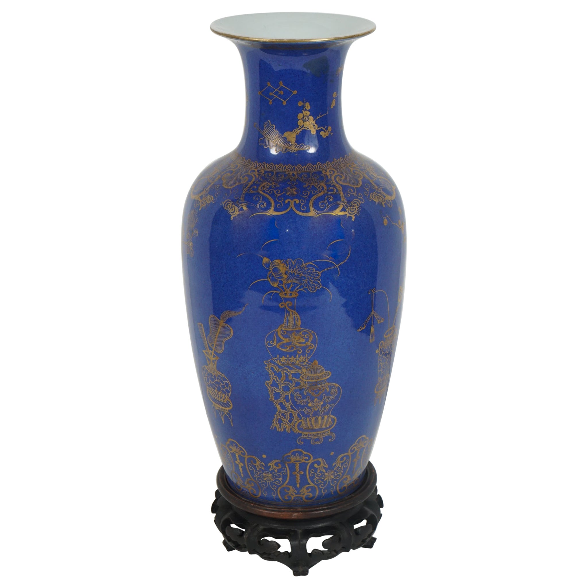 Chinese Early 19th Century Powder Blue Glazed Gilt Overlay Vase