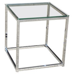 Vintage Small Modernist Chromed and Glass Cube Low Side Table