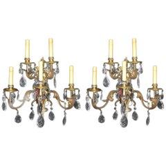 Pair of Bronze Sconces with Crystal Pendants
