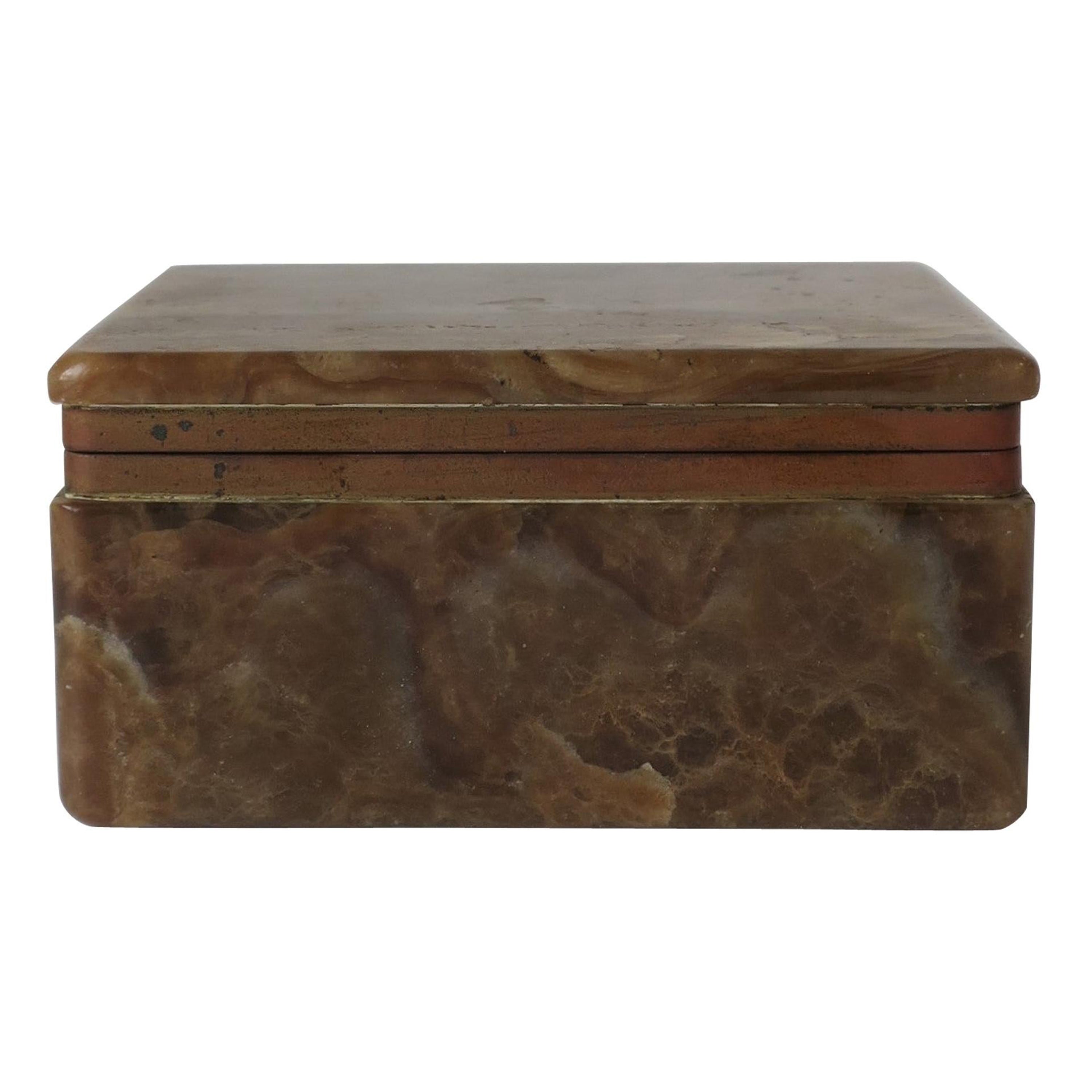 Belgian Onyx Marble and Brass Jewelry Box For Sale