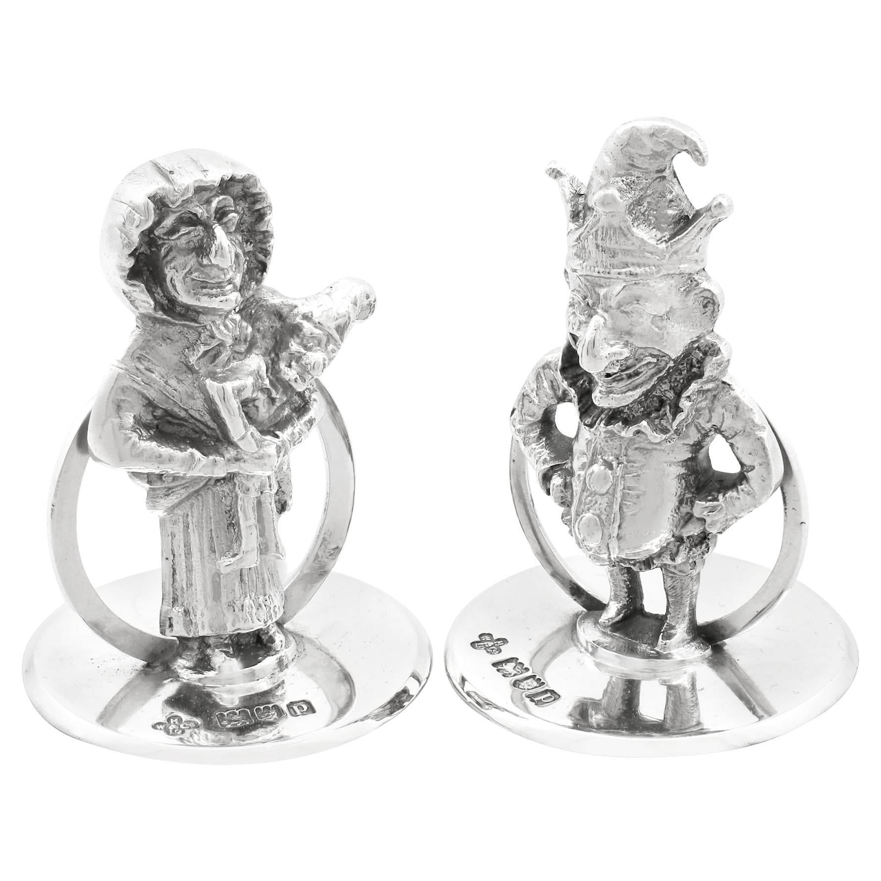 Antique Sterling Silver Punch and Judy Card / Menu Holders For Sale
