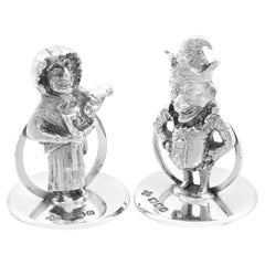 Antique Sterling Silver Punch and Judy Card / Menu Holders