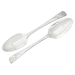 Antique Newcastle Sterling Silver Old English Feather Edge Pattern Table Spoons