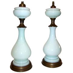 Light Blue Opaline Glass Table Lamps