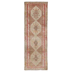 Turkish Oushak Gallery Rug with Multi-Medallion Design in Earth Tones and Red