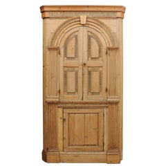 19th Century English Pine Corner Cupboard with Arched Upper Cabinet