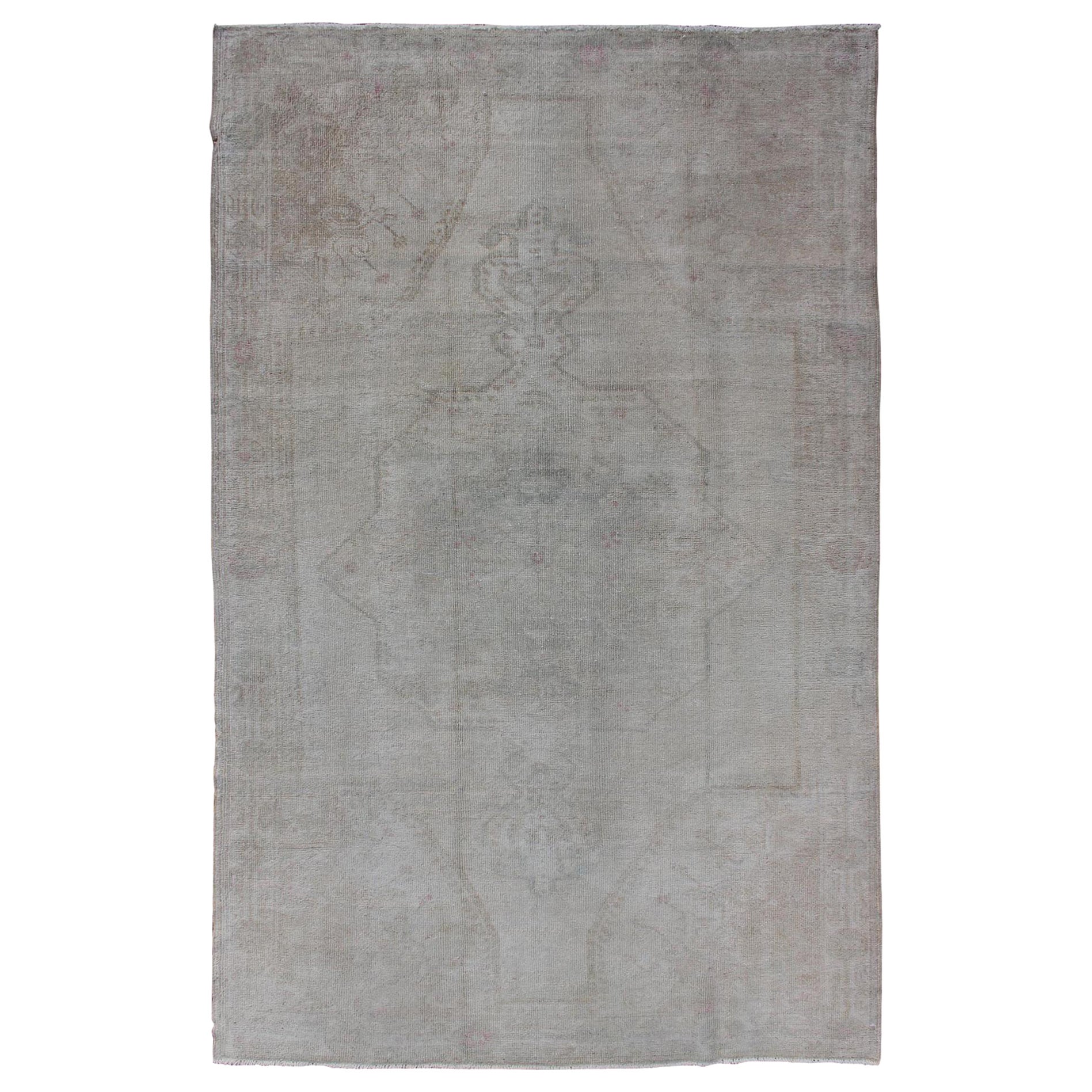 Neutral Vintage Oushak Turkish Rug in Pale Colors