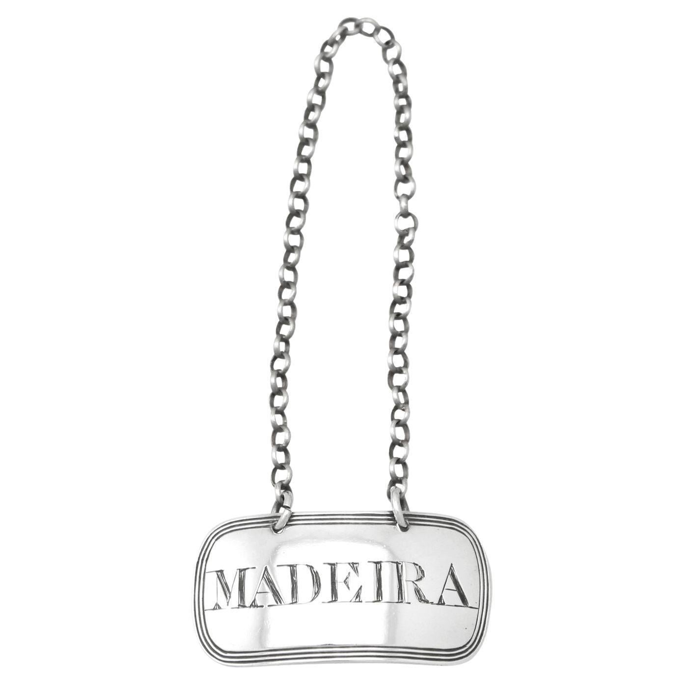 Antique Newcastle Sterling Silver Madeira Decanter Label / Bottle Ticket For Sale
