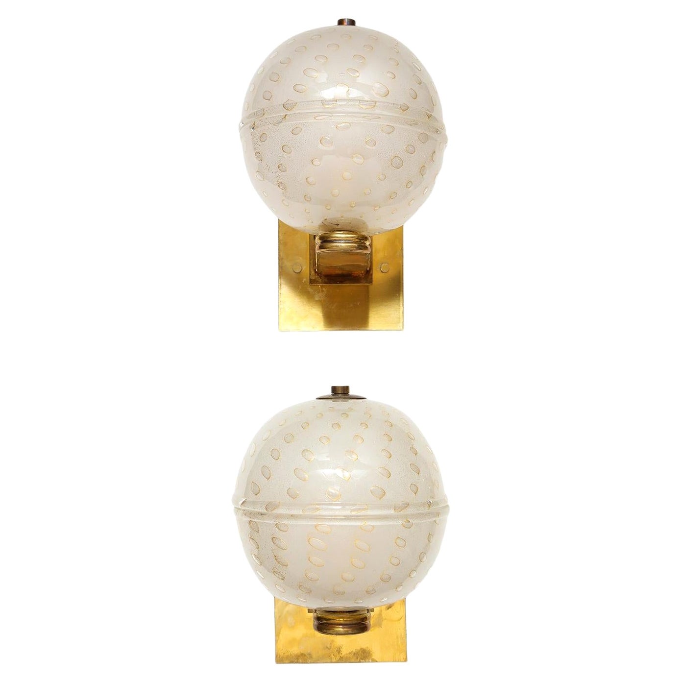 Pair of Custom Handcrafted Murano Glass Sphere-Shaped Sconces For Sale