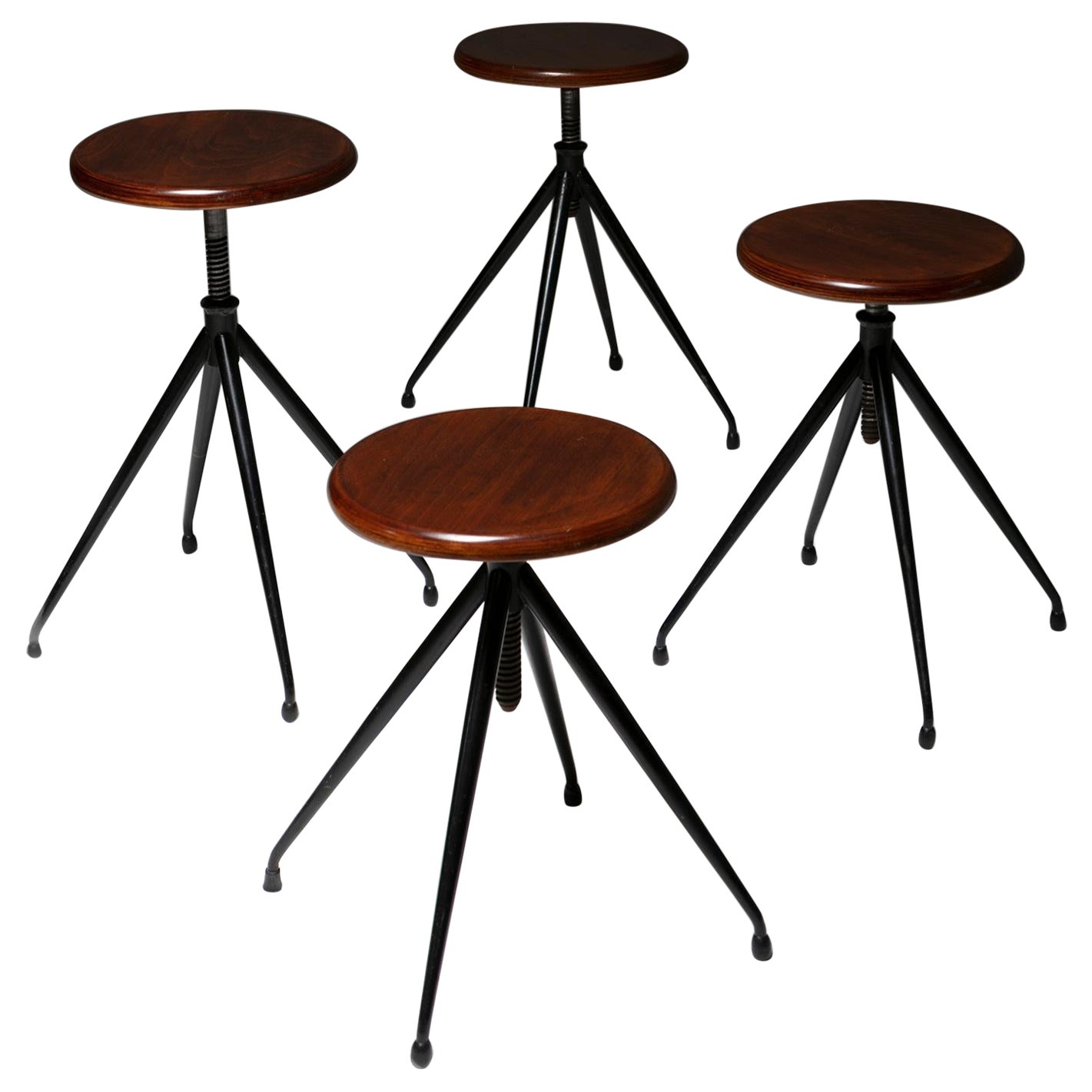 Set of 4 Lacquered Stools Model A105 by Gastone Rinaldi for Rima, Italy, 1950s For Sale