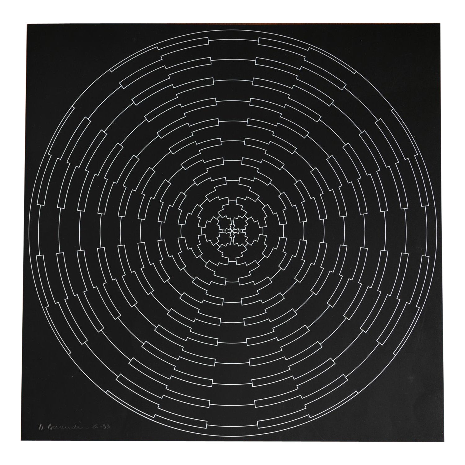 Impression sur soie abstraite géométrique noire et blanche par Marcello Morandini, Italie, années 1980