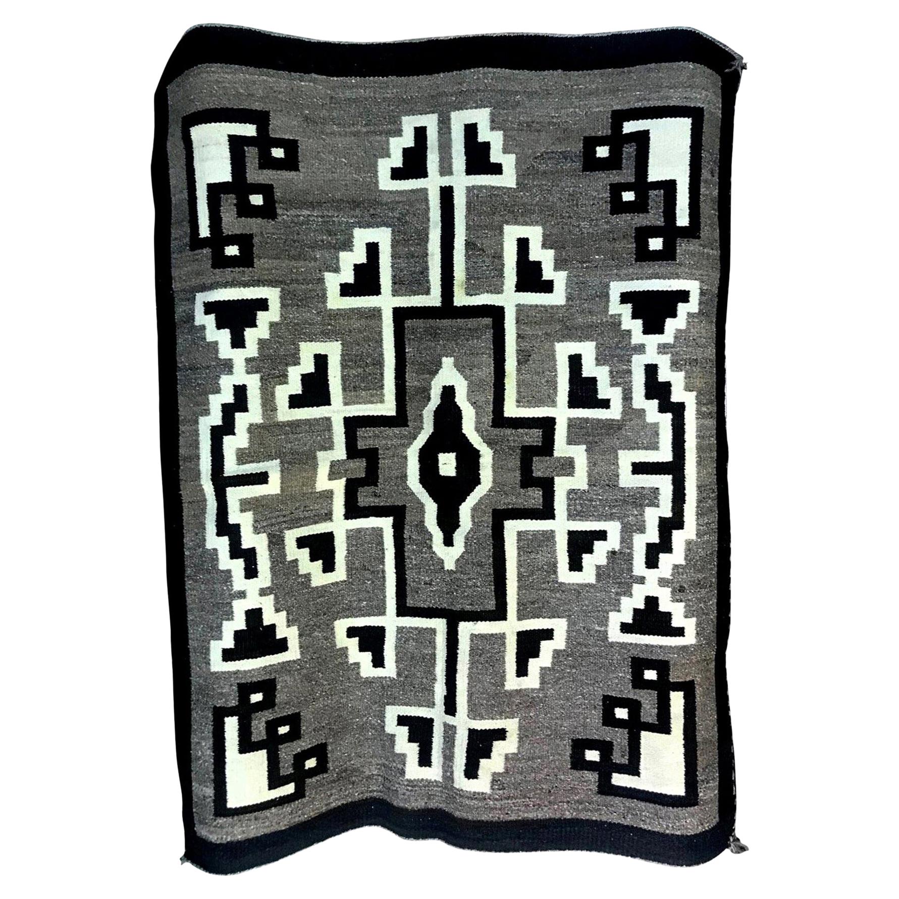 Native American Navajo Handwoven Green, Beige and Brown Rug Blanket