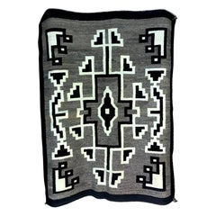 Used Native American Navajo Handwoven Green, Beige and Brown Rug Blanket