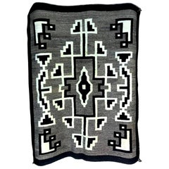 Native American Navajo Handwoven Green, Beige and Brown Rug Blanket