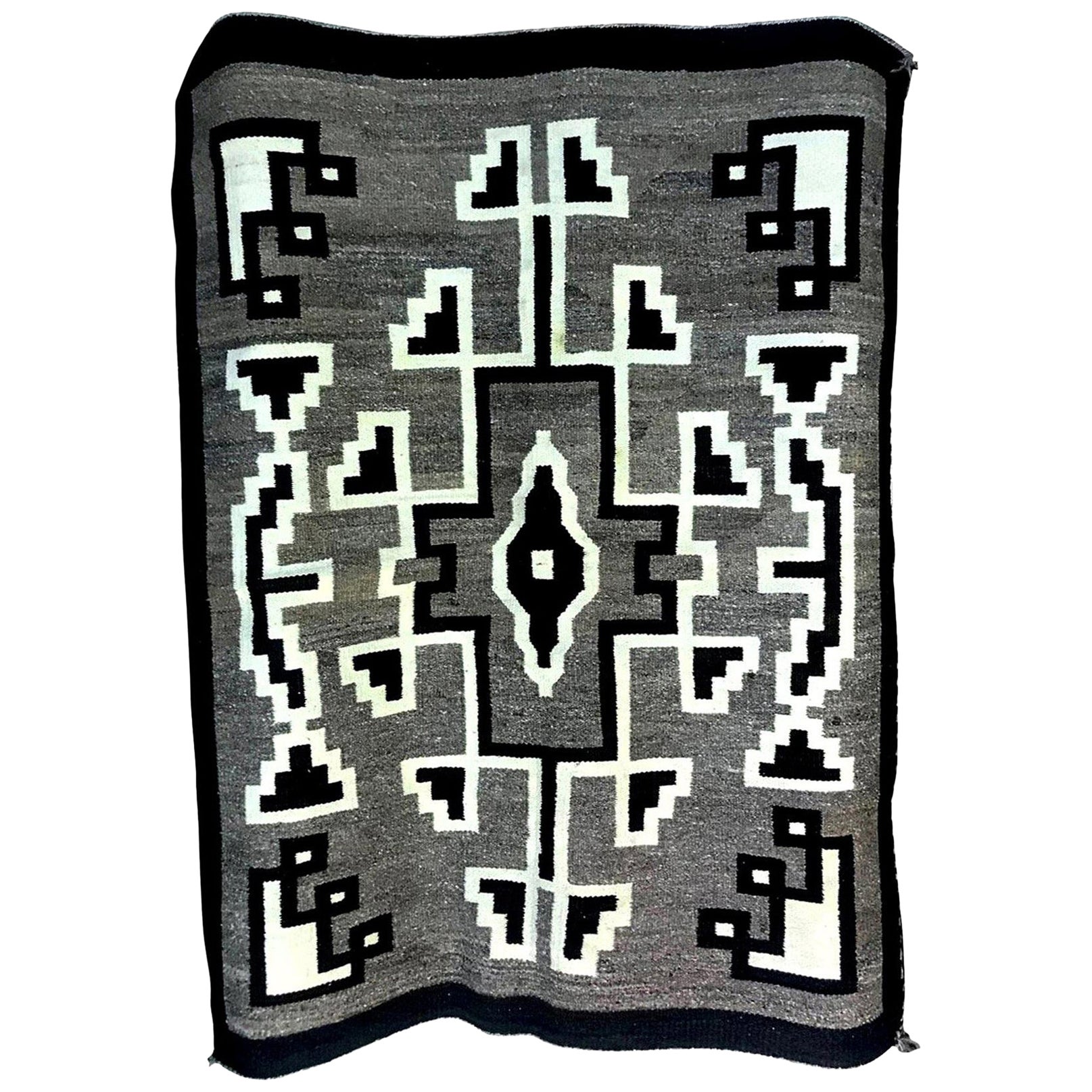 Coperta Nativa Americana Navajo tessuta a mano verde, beige e marrone