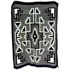 Coperta Nativa Americana Navajo tessuta a mano verde, beige e marrone
