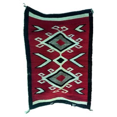 Native American Navajo Handwoven Red, Brown and Beige Rug Mat