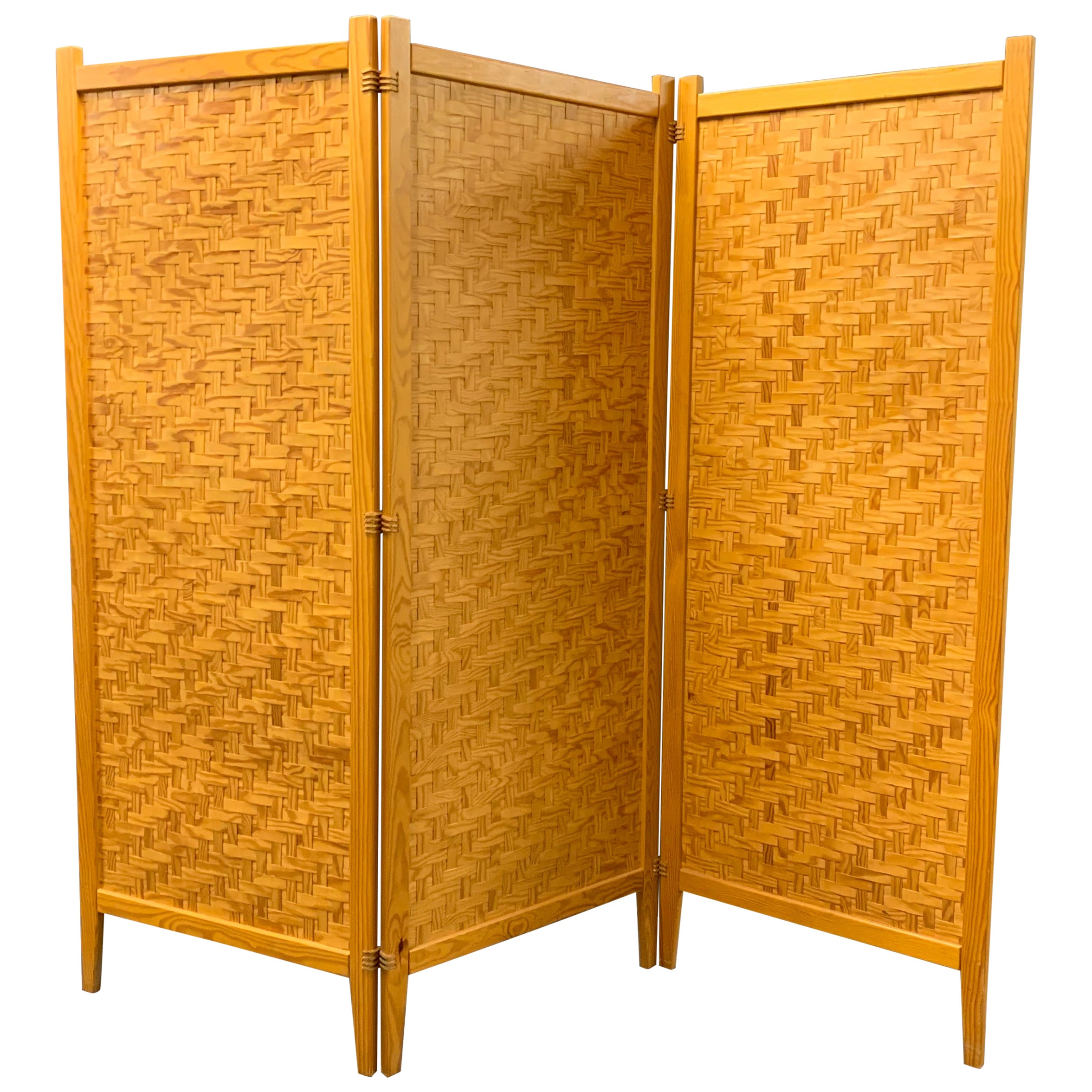 Handmade TriFold Solid Walnut Folding Screen or Room Divider For Sale at 1stDibs