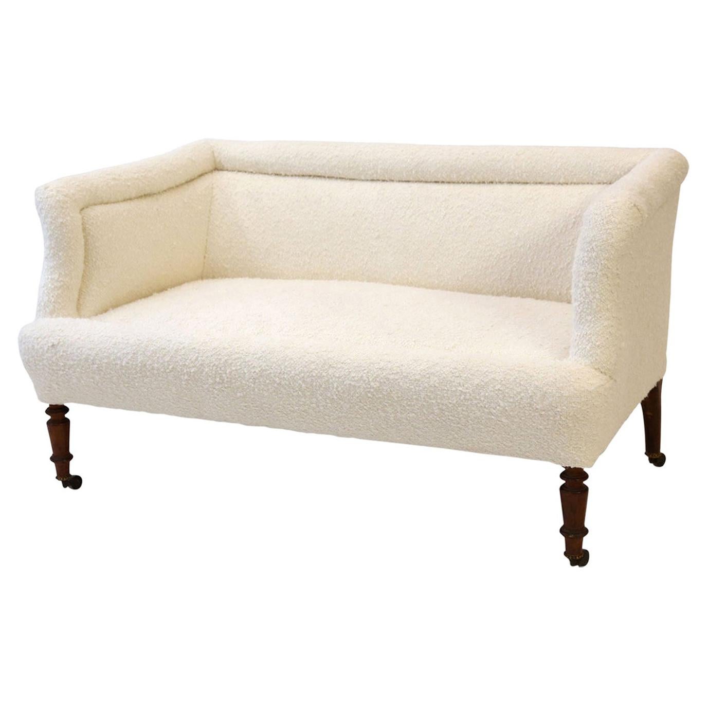 French Settee Upholstered in White Wool Bouclé