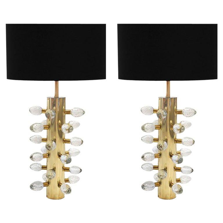 Mid-Century Modern Style Pair of Sculptural Murano Glass Italian Table Lamps For Sale