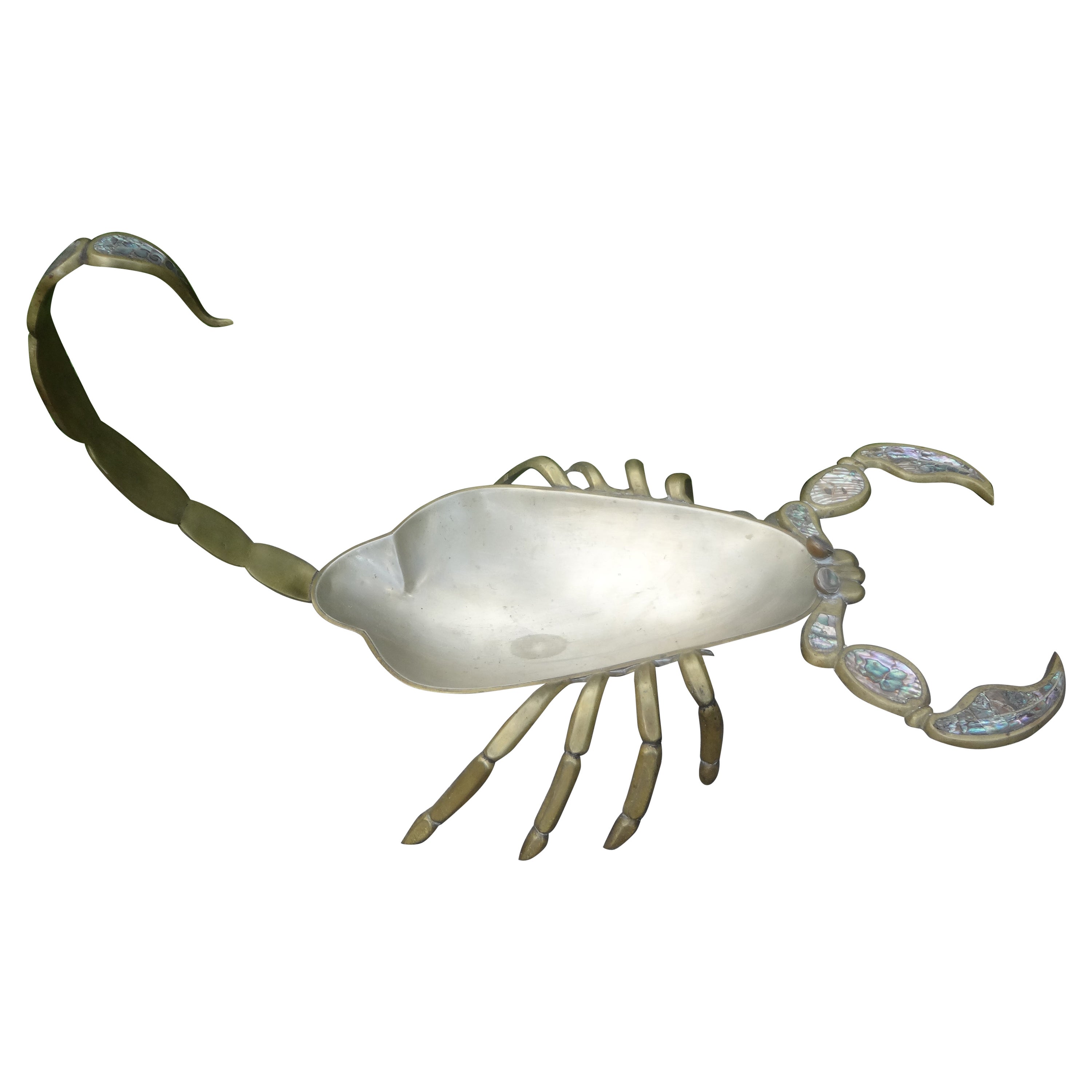 Mexican Modernist Mixed Metal and Abalone Scorpion Dish
