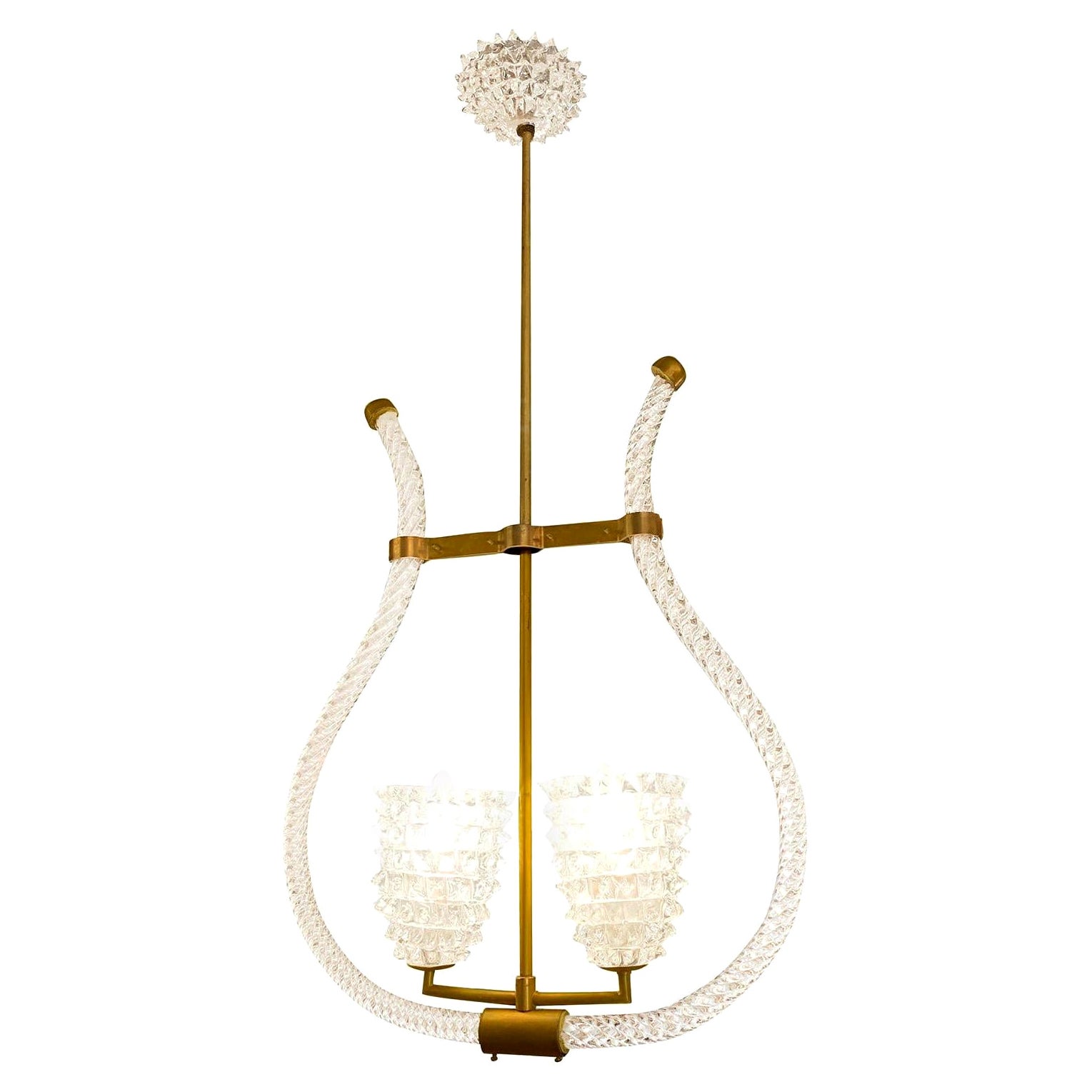 20th Century Italian Murano Glass Pendant, Brass Light, Lamp by Barovier & Toso