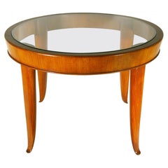 Italian Wood and Glass 1940s Round Coffee Table in the Style of Guglielmo Ulrich
