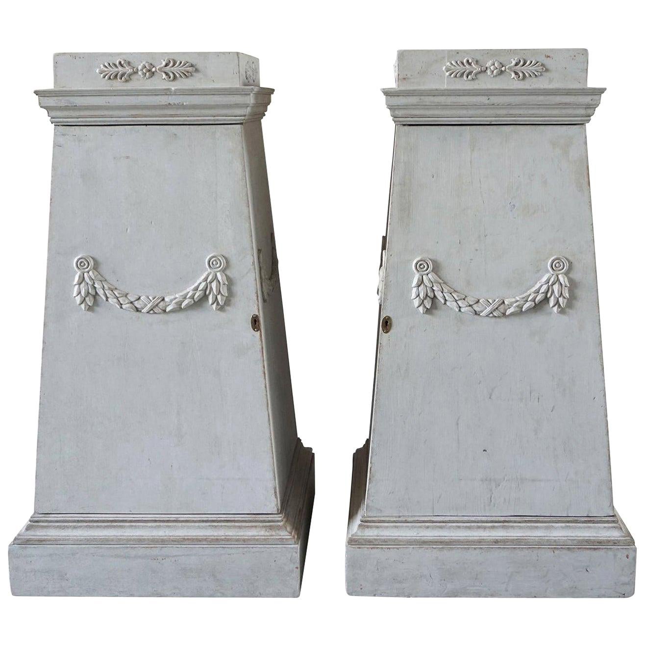 18th Century Swedish Gustavian Pedestals - Antique Neoclassical Pine Cabinets