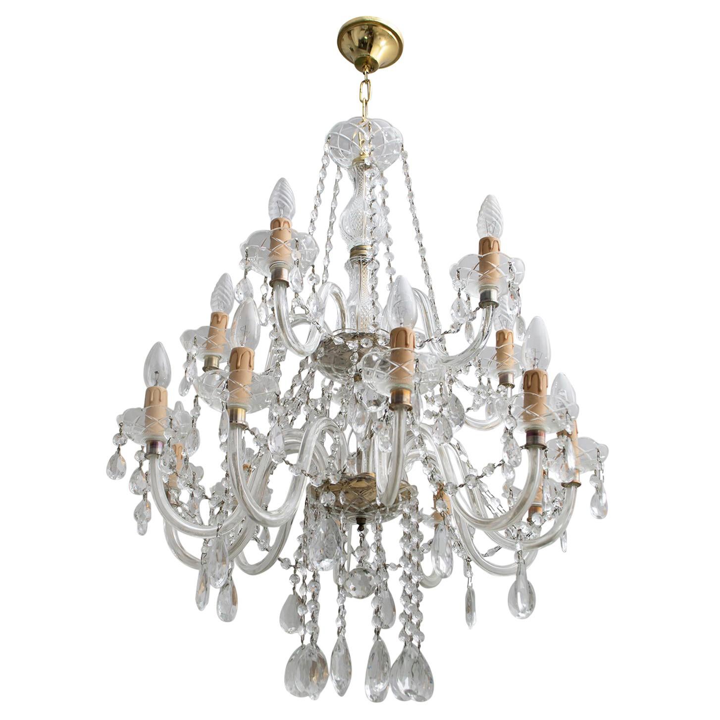 Maria Theresa Mid-Century Modern Italian 15-Light Crystal Chandelier, 1950s For Sale