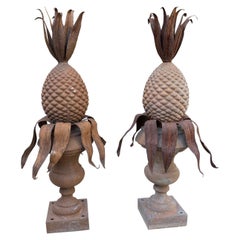 Art Deco Pareja Piña Antigua Decorativa Remates Rústicos Escultura Los Angeles