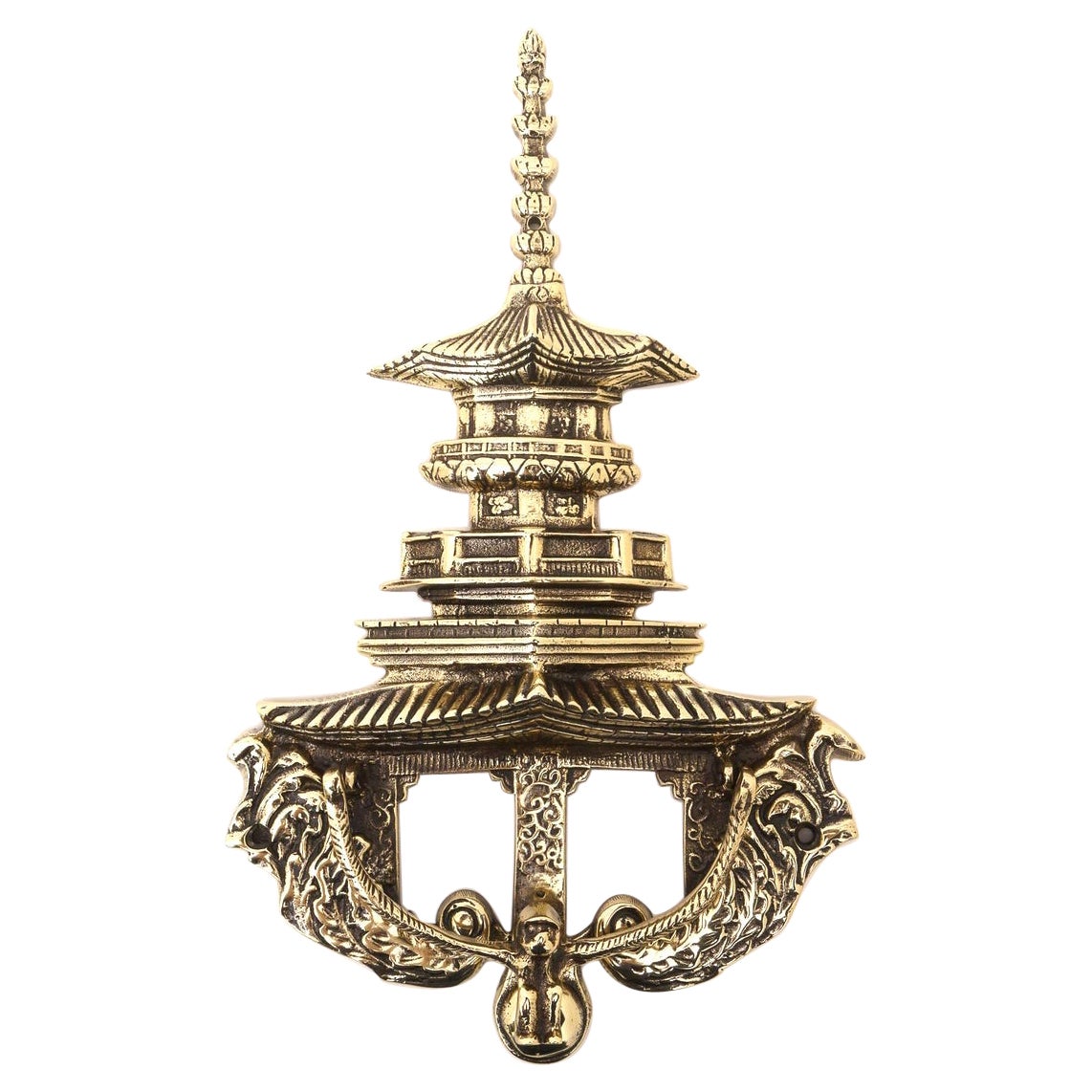 Large Scale Brass Pagoda Form Door Knocker