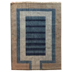 Rug Water Garden - Modern Geometric Carpet Handloom Blue Brown Light Grey Wool
