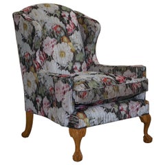Large Claw and Ball Feet Sinclair Matthews Floral Upholstered Wingback Armchair