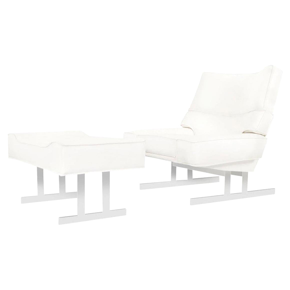 Pair Directional Chrome and Leather Lounge Chairs With Ottoman at 1stDibs