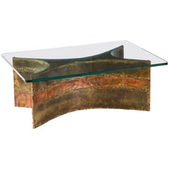 Table basse Silas Seandel, bronze, laiton, cuivre, verre