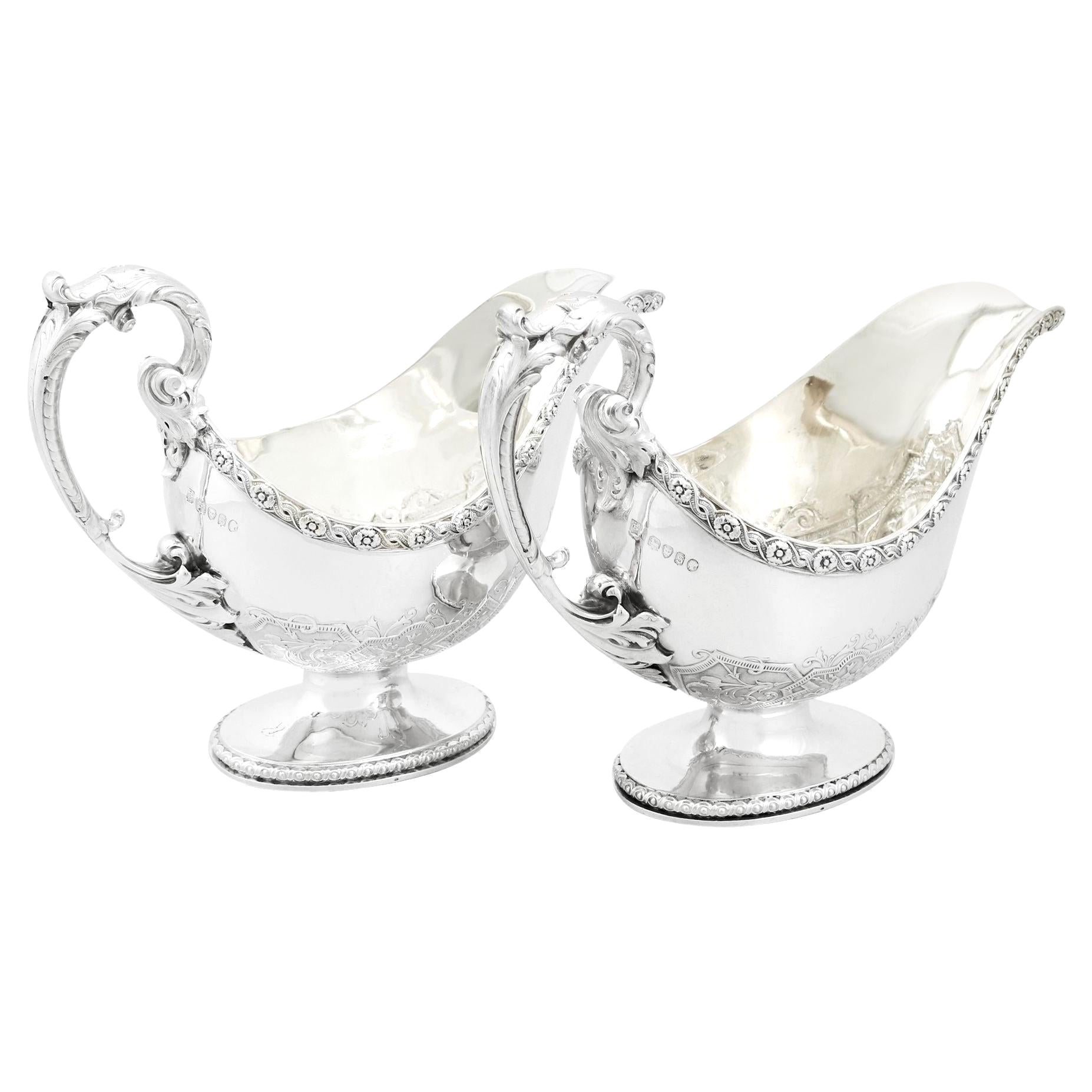 Antique Victorian Pair of Sterling Silver Sauceboats For Sale