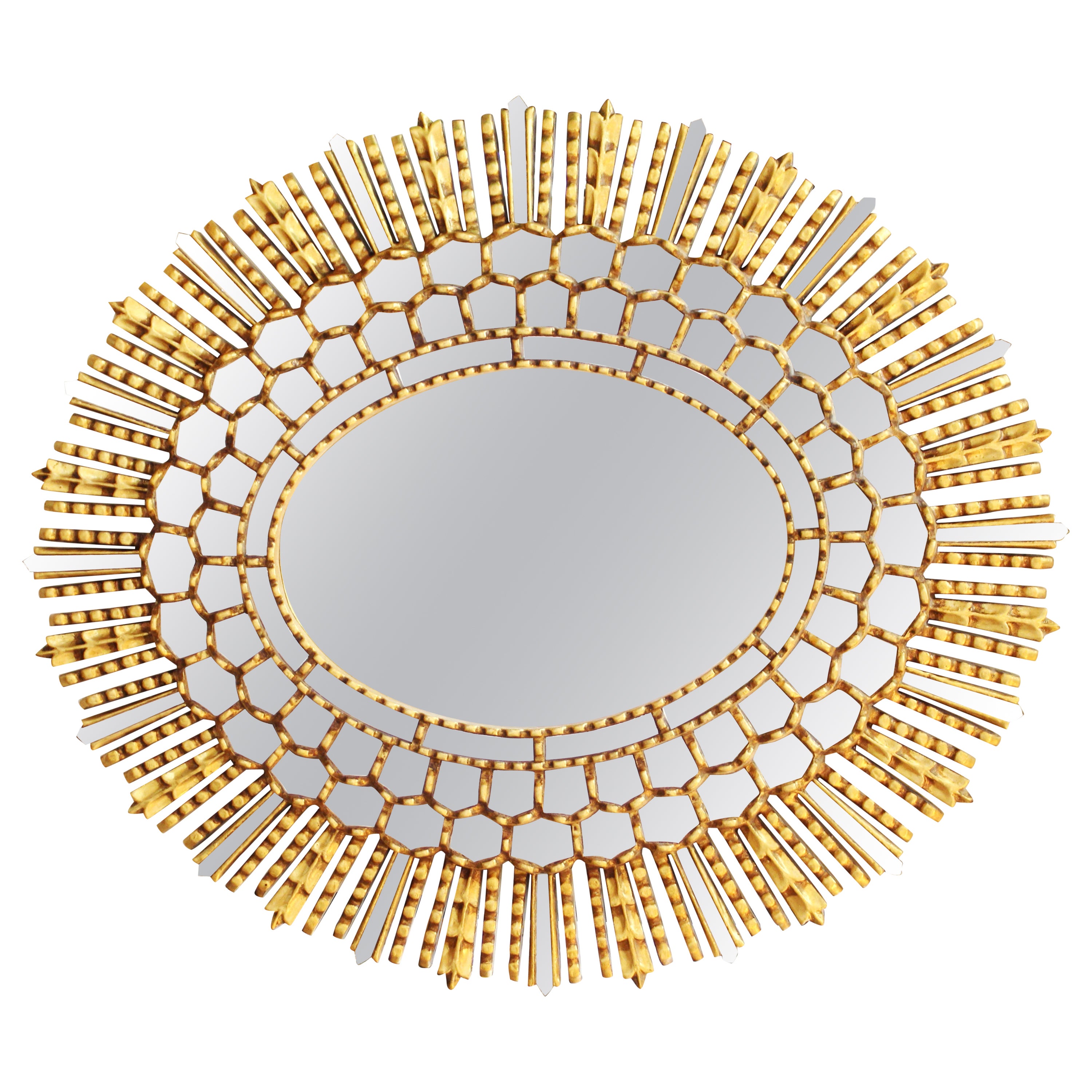 Mid Century Modern Gold Giltwood Oval Mirror For Sale at 1stDibs
