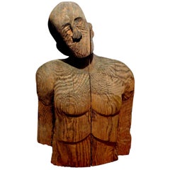 Monumental Carved Wood Torso or Bust by Jim Pruitt