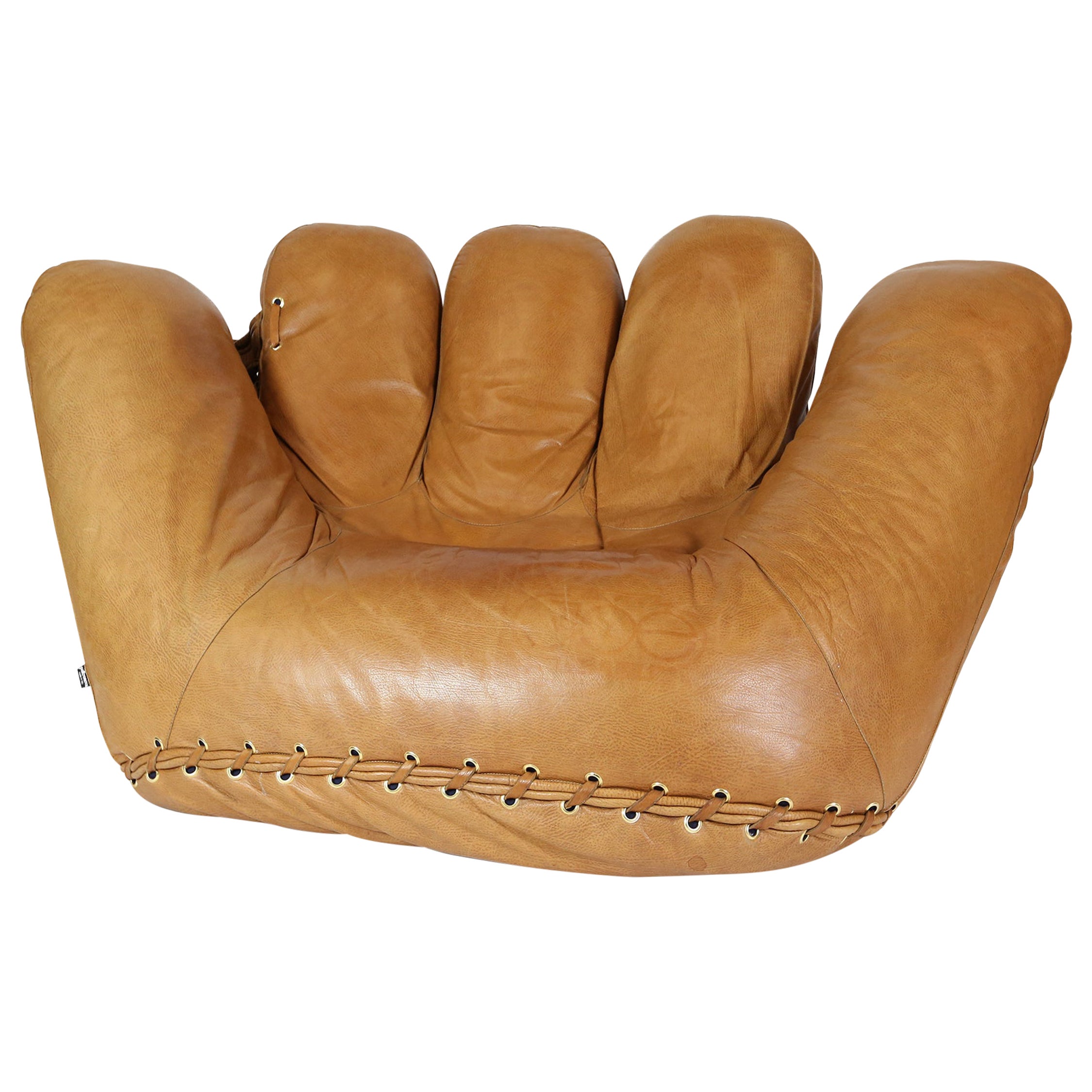 1970s Original Rare Red Leather Poltronova Joe Baseball Glove Chair For