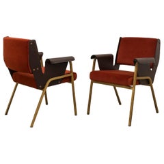 Gustavo Pulitzer Pair of Velvet and Leather Albenga Armchairs for Arflex, 1955